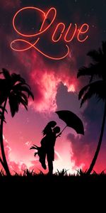 Amor,Pareja,Par,Siluetas,Abarcar,Abrazar,Palms,Romance,Oscuro