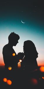 Coupler,Paire,Silhouettes,Amour,Sky,Nuit