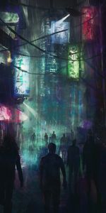 Cyberpunk,Night City,City,Crowd,Art,Silhouettes