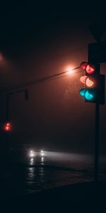 Dark,Fog,Cities,Road,Traffic Light,Night,Machine,Car