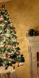 Decorations,Christmas Tree,Holidays,Candles,Room,Mirror,Fireplace