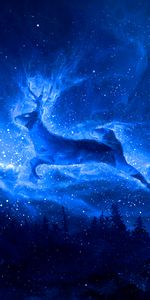 Deer,Silhouette,Starry Sky,Art,Fantasy