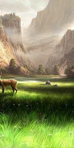 Deers,Rivers,Pictures,Animals,Mountains,Landscape