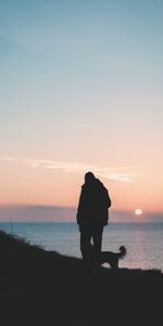 Silhouettes,Flâner,Promenade,Humain,Personne,Amis,Sombre,Chien