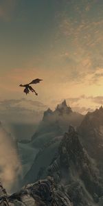 Dragons,Montagnes,Coucher De Soleil,Fantaisie