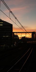 Ciudad,Carriles,Rieles,Crepúsculo,Oscuro,Oscuridad,Ferrocarril