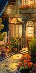 Fairy,Courtyard,Lodge,Fabulous,Small House,Yard,Flowers,Art