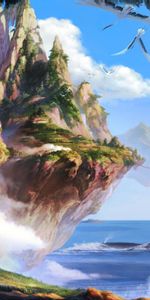 Fantasy,Islands,Sky,Trees,Waterfall,Sea