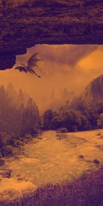 Fantasy,Rocks,Rivers,Waterfall,Mystical,Mystic,Dragon