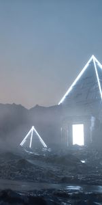 Fantasy,Silhouette,Pyramids,Wanderer,Art,Neon