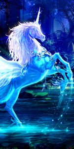 Fantasy,Unicorn,Magic,Water,Forest,Night