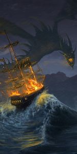 Fantasy,Water,Fire,Ships,Dragons