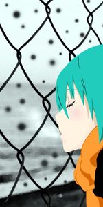 Fence,Scarf,Sorrow,Sadness,Girl,Anime