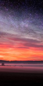 Field,Evening,Starry Sky,Nature,Autumn,Fog,Landscape