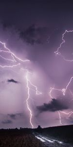 Field,Nature,Road,Lightning,Storm,Thunderstorm