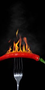 Fire,Pepper,Fork,Burning,Food,Chile