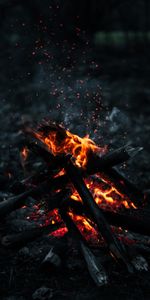 Firewood,Sparks,Fire,Bonfire,Smoke,Dark