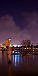 Florida,Cities,Rivers,Night,Shore,Bank,Panorama,St Petersburg,City