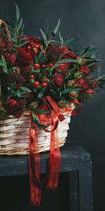 Flowers,Berries,Branches,Bouquet,Basket