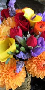 Flowers,Bouquet,Calla,Dahlias,Callas,Stones,Roses,Composition