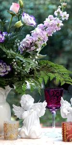 Flowers,Bouquet,Jug,Lisianthus Russell,Lisiantus Russell,Gillyflower,Levkoy,Goblets,Glasses,Angels