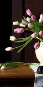 Flowers,Bouquet,Table,Napkin,Rabbit,Vase,Tulips