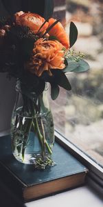 Flowers,Bouquet,Window,Book,Vase