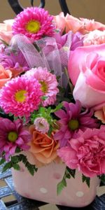 Flowers,Carnations,Chair,Asters,Roses,Composition