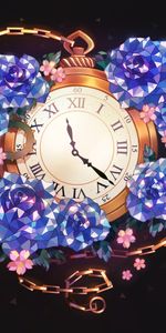 Flowers,Chain,Pocket Watch,Art,Clock