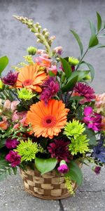 Flowers,Chrysanthemum,Gerberas,Basket,Combination,Composition