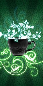 Fond Vert,Coupe,Une Tasse,Fleurs,Vecteur