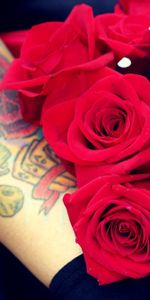 Brillant,Fleurs,Main,Bouquet,Tatouage,Roses