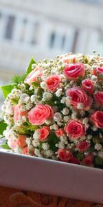 Flowers,Happiness,Rings,Pearls,Bouquet,Window,Ball,Roses,Wedding