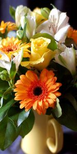 Flowers,Leaves,Gerberas,Alstroemeria,Bouquet,Roses