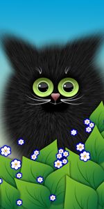 Flowers,Leaves,Kitty,Kitten,Art,Vector