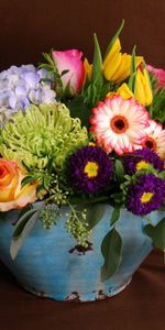 Parcelle,Beaucoup,Différent,Marmite,Pot,Fleurs,Bouquet,Tulipes,Hortensia,Roses