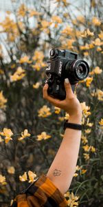 Flowers,Miscellanea,Miscellaneous,Hand,Camera,Tattoo,Retro