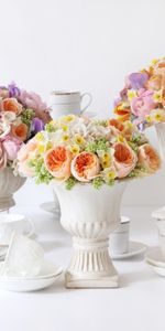 Flowers,Narcissussi,Bouquets,Ranunculus,Ranunkulus,Vases,Porcelain,Roses