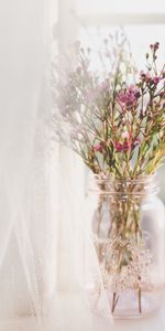 Flowers,Pink,Bouquet,Window,Vase