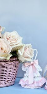 Flowers,Roses,Bluebells,Basket,Bows