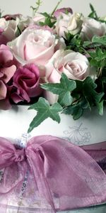 Flowers,Roses,Box,Bow,Lisianthus Russell,Lisiantus Russell,Hydrangea