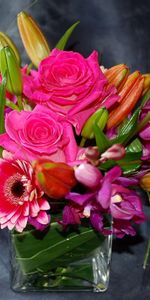 Flowers,Roses,Gerberas,Buds,Orchids,Composition