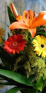 Flowers,Roses,Lilies,Gerberas,Bouquet,Composition,Picture