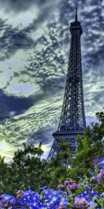 Hdr,Villes,Sky,Fleurs,Tour Eiffel,Paris,France