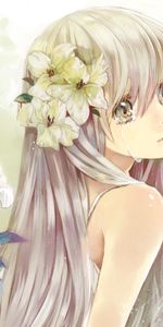 Flowers,Tears,Blonde,Sadness,Girl,Anime