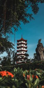 Flores,Árboles,Arbusto,Miscelánea,Misceláneo,Edificio,Pagoda,Una Estatua,Estatua