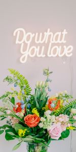 Flowers,Words,Bouquet,Inscription,Love,Neon