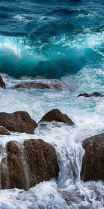 Foam,Surf,Spray,Stones,Nature,Sea