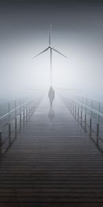 Fog,Bridge,Wind Generator,Silhouette,Art