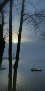 Lac,Brouillard,Nature,Coucher De Soleil,Paysage